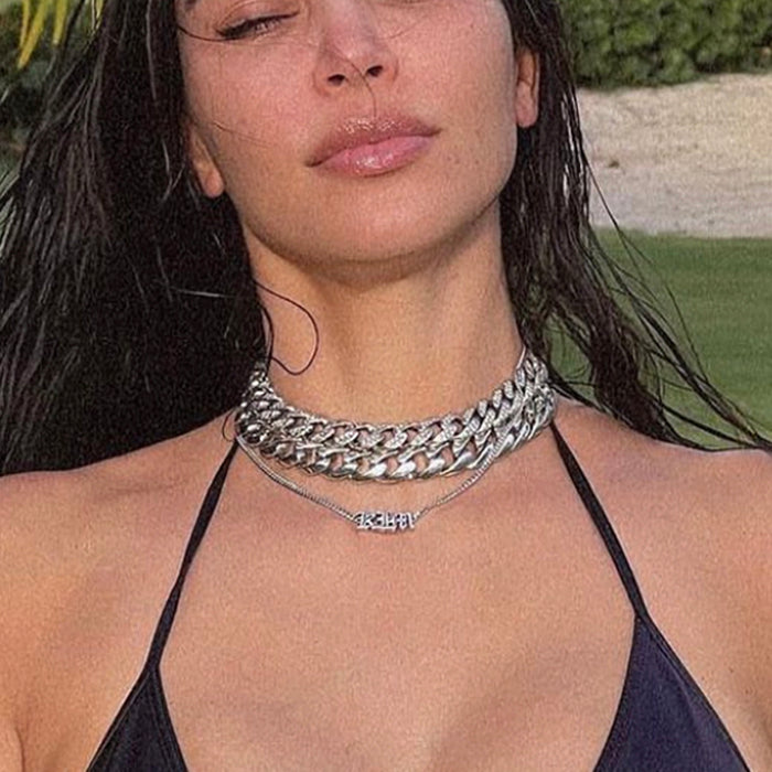 variety kardashians interview kim nameplate mini choker gothic letters font custom name choker