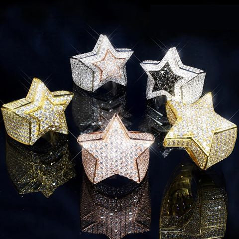 Migos star ring fully iced out 3D White gold SILVER men ring affordable jewelry