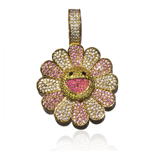 Custom Murakami Flower Fidget spinner pendant with matching chain Gold Bijouterie Gonin