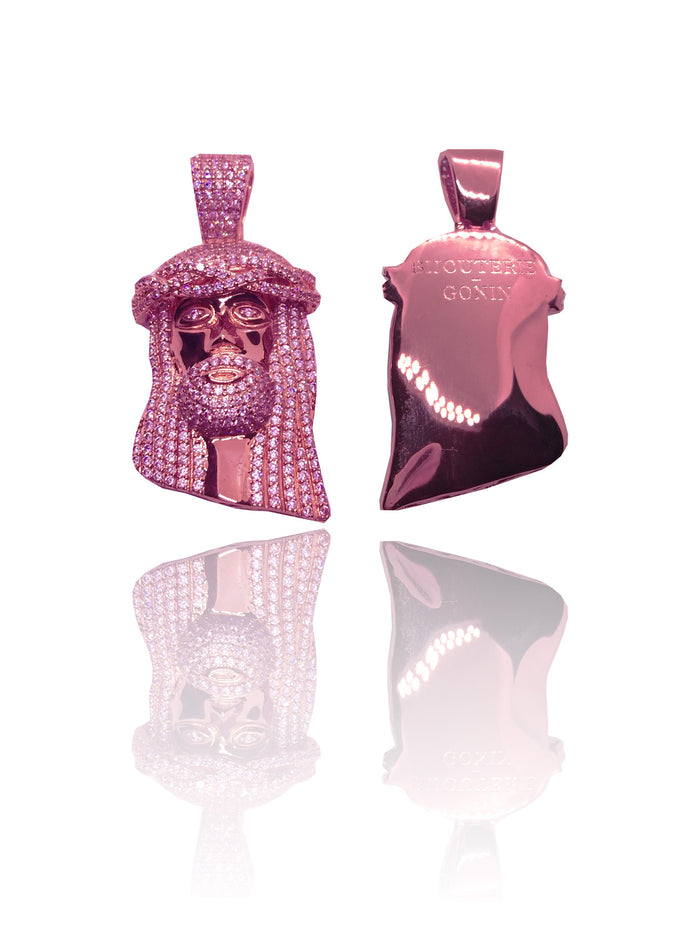 micro jesus piece fully iced pink muva rose diamonds necklace