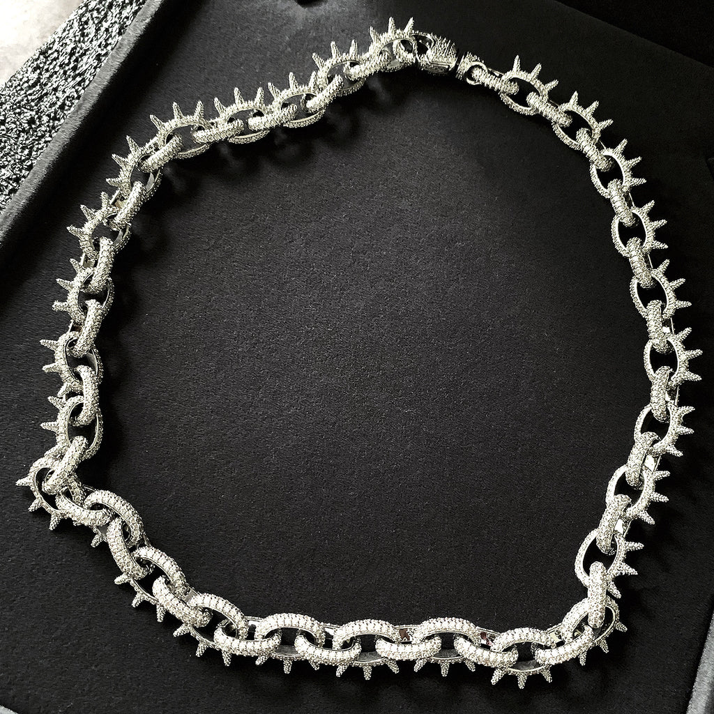 Playboi Carti spiked links necklace cuban link fully iced diamond vvs vlone asap rocky