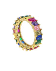 Gold filled rainbow square baguette engagement ring eternity band ring