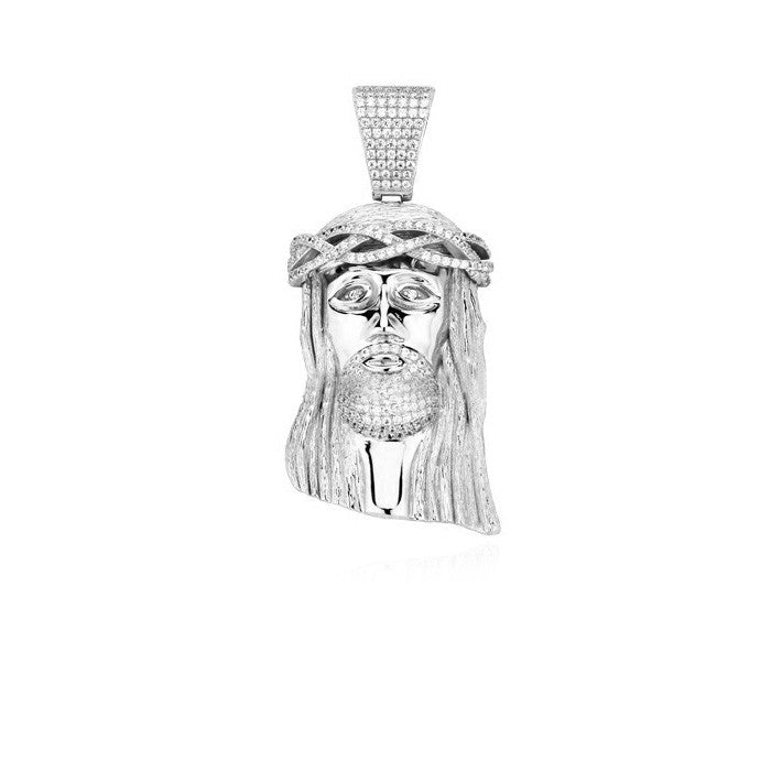 standard jesus piece part iced in silver beaded chain