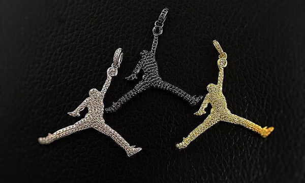 Iced out Air Jordan Jumpman pendant with matching chain
