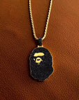 black bape necklace pendant and chain in gold