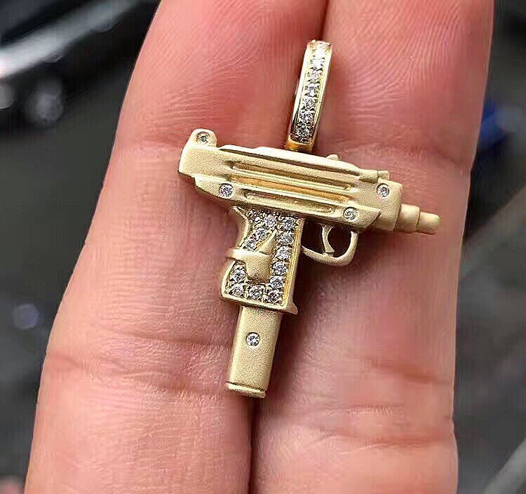 micro uzi pendant necklace chain diamond cuban link