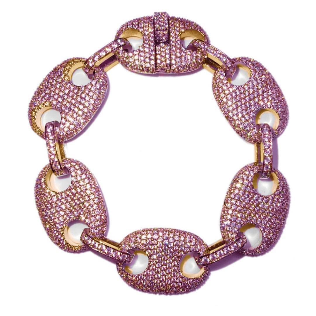 Iced out gucci link mariner link bracelet 18mm Rose gold