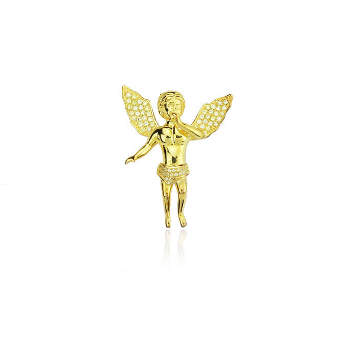 Baby cherub open wings pendant gold