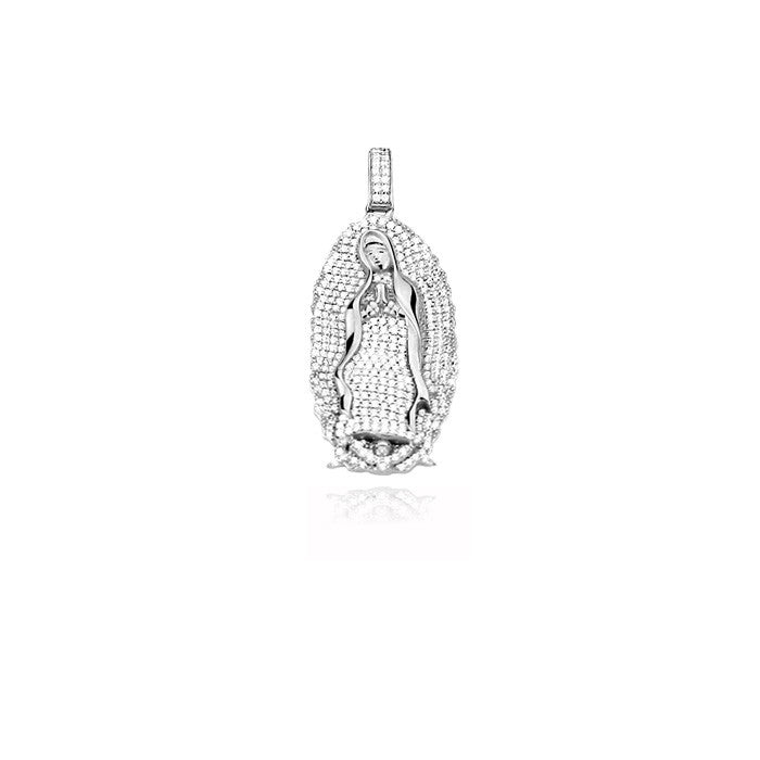 lady of guadalupe virgin mary full iced diamonds pendant silver