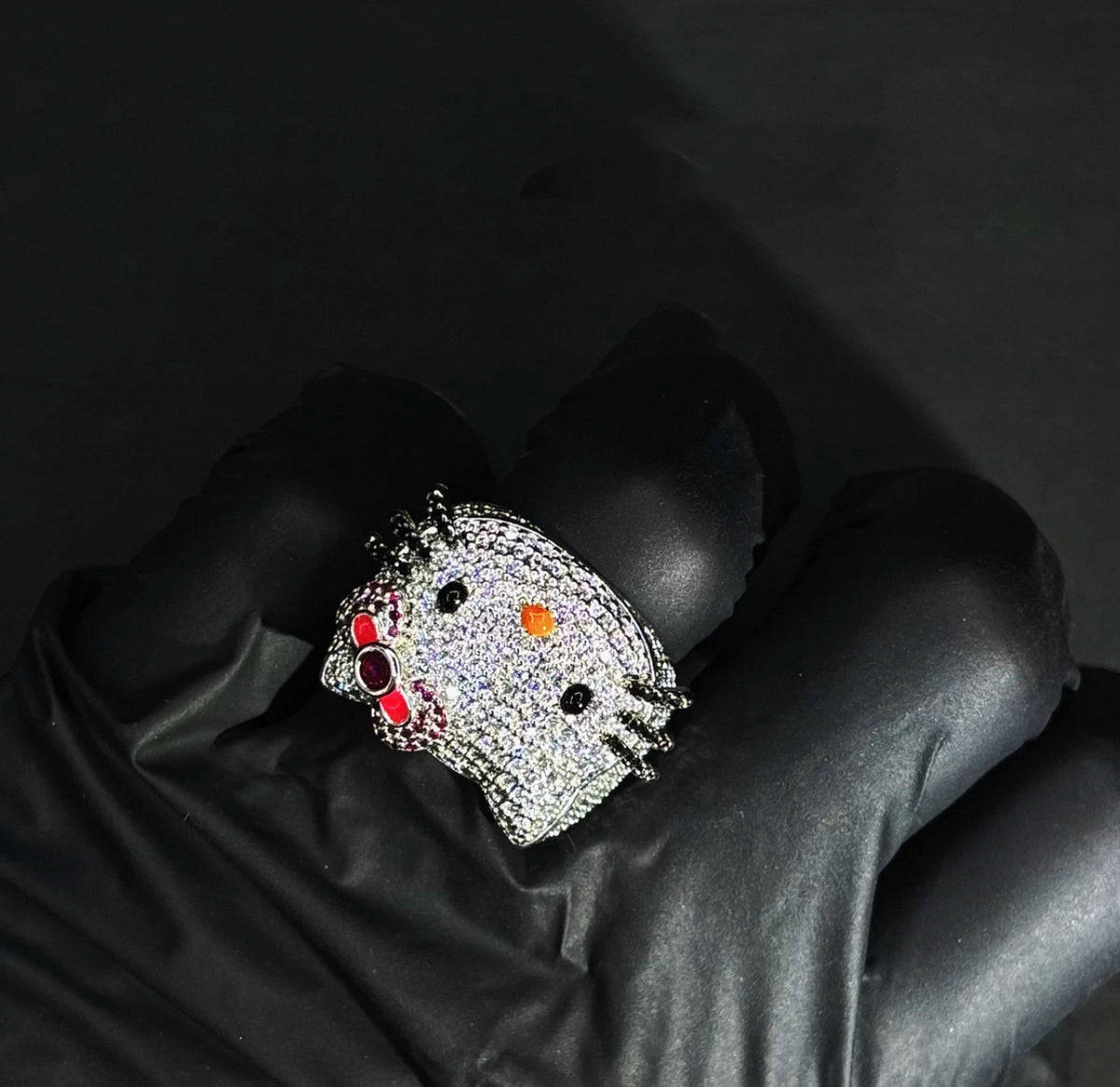 hello kitty big head fully iced diamond ring 3d design benballer rapper cardib travis scott jewelers