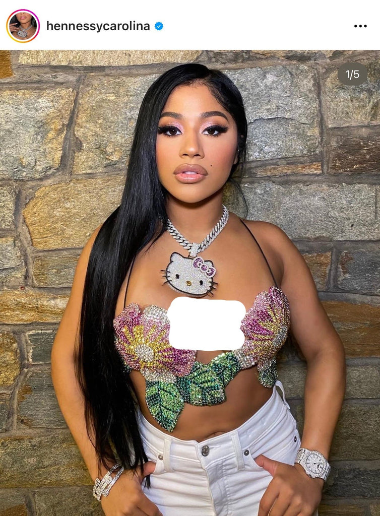 hennessy carolina cardi b sister hello kitty fully iced diamond necklace chain buy now custom jewelers