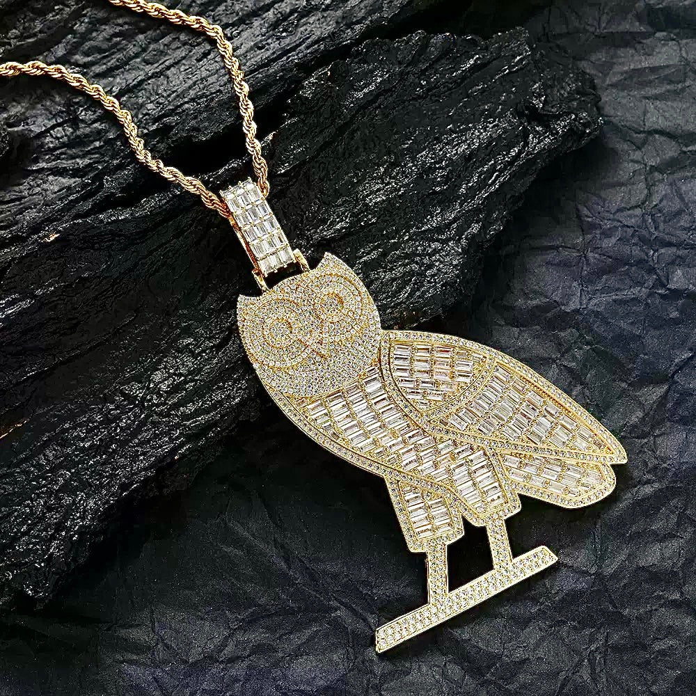 Iced Out OVO owl  pendant necklace with free matching chain included. As seen on Drake ifandco custom diamond necklace buy ovo merch drake concert