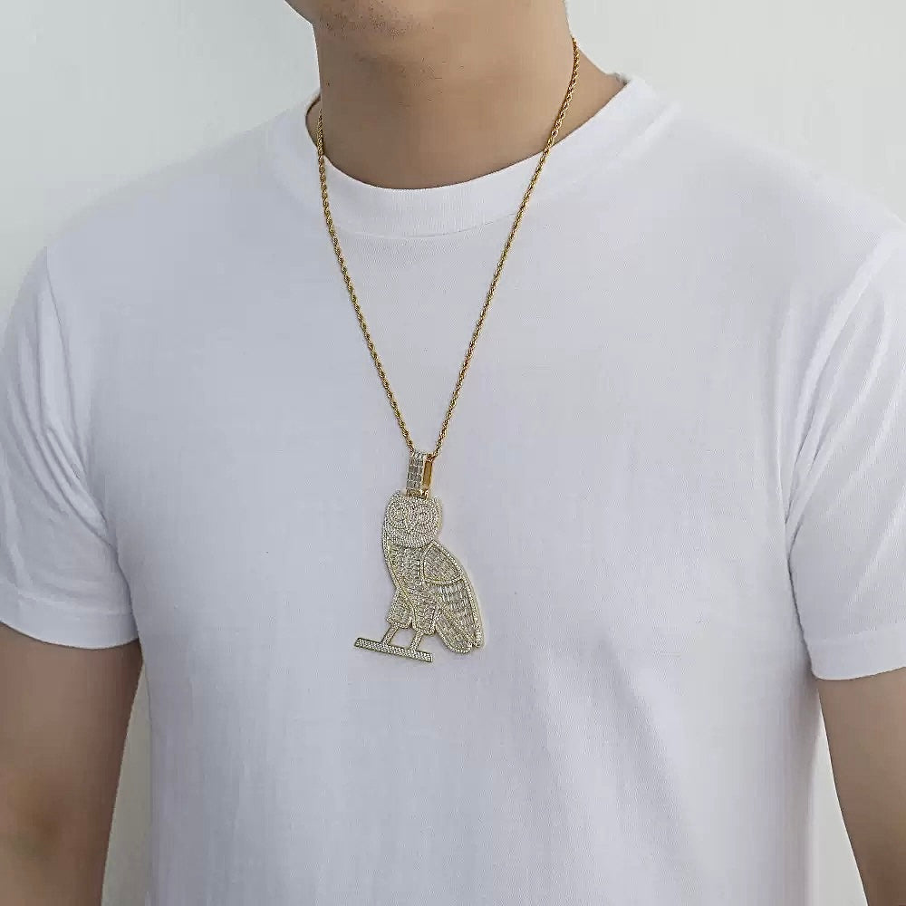 Iced Out OVO owl  pendant necklace with free matching chain included. As seen on Drake ifandco custom diamond necklace buy ovo merch drake concert