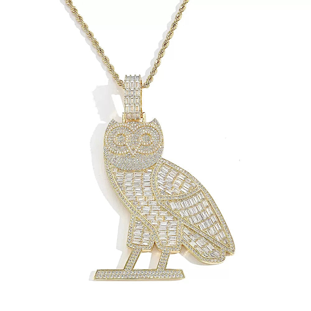 Iced Out OVO owl  pendant necklace with free matching chain included. As seen on Drake ifandco custom diamond necklace buy ovo merch drake concert