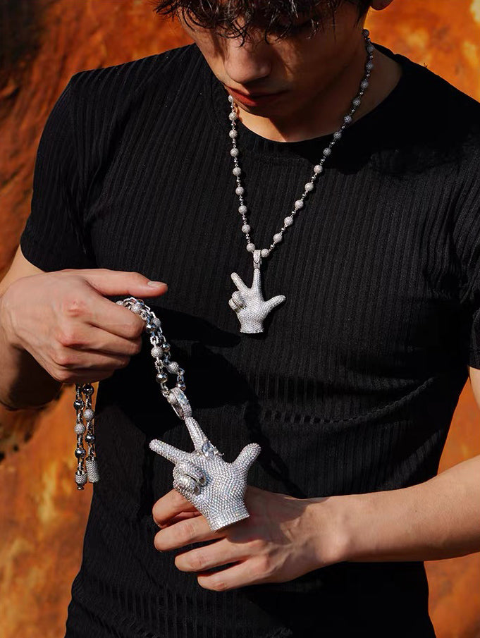 Playboi Carti YVL chain, Kai Cenat YVL pendant, Young Vamp Life jewelry, iced out hand sign necklace, hip hop diamond pendant, 90mm hip hop chain, street wear mens jewelry, VVS replica rap chains.