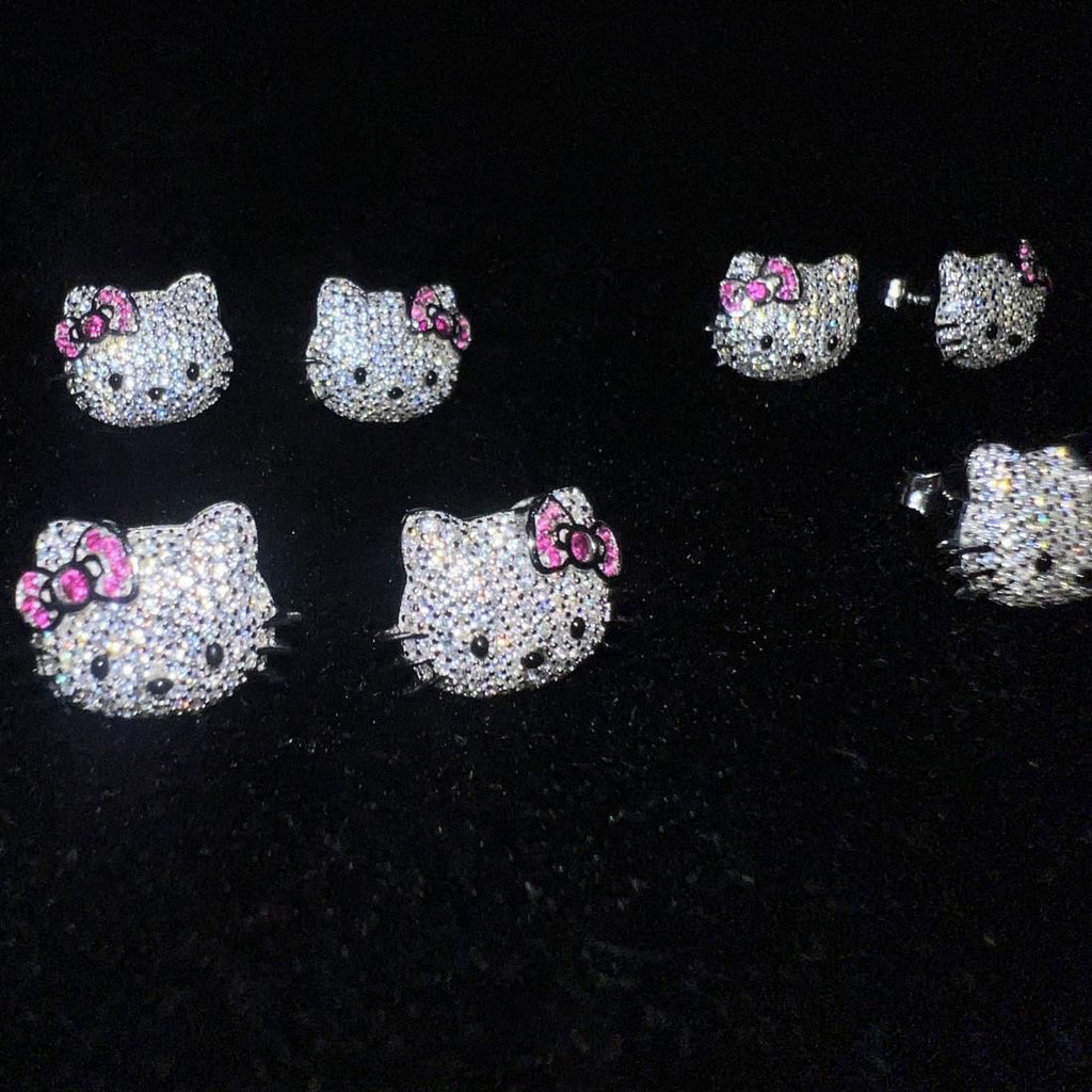 Sanrio HELLO KITTY diamond fully iced stud earring custom benballer ifandco kylie jenner travis cardi b