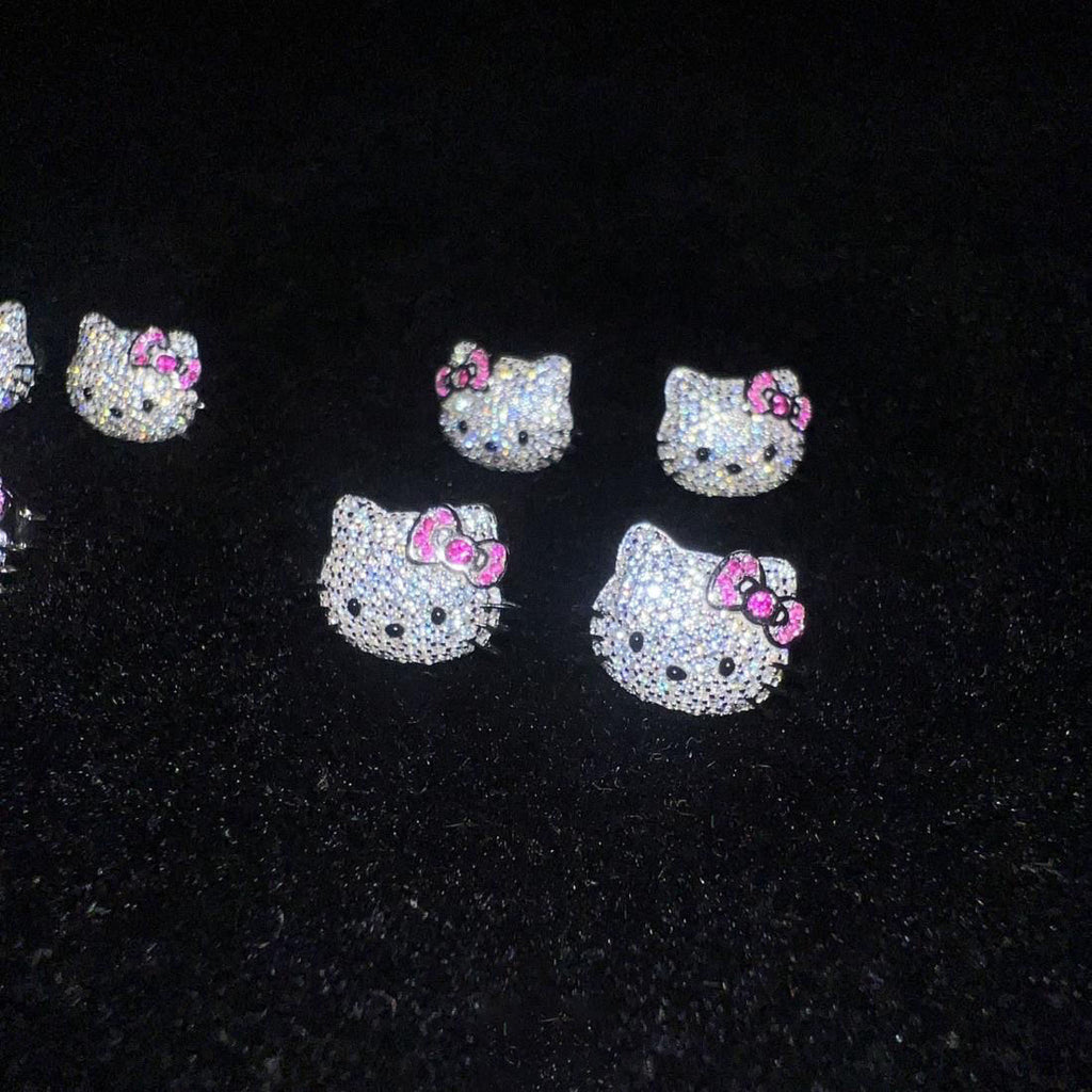 Sanrio HELLO KITTY diamond fully iced stud earring custom benballer ifandco kylie jenner travis cardi b