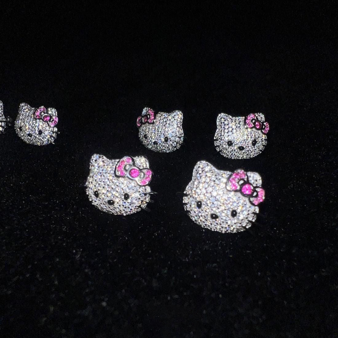 Sanrio HELLO KITTY diamond fully iced stud earring custom benballer ifandco kylie jenner travis cardi b