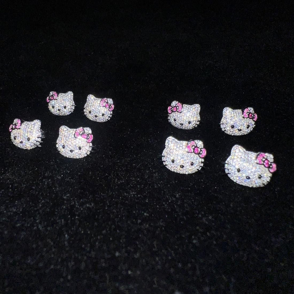 Sanrio HELLO KITTY diamond fully iced stud earring custom benballer ifandco kylie jenner travis cardi b