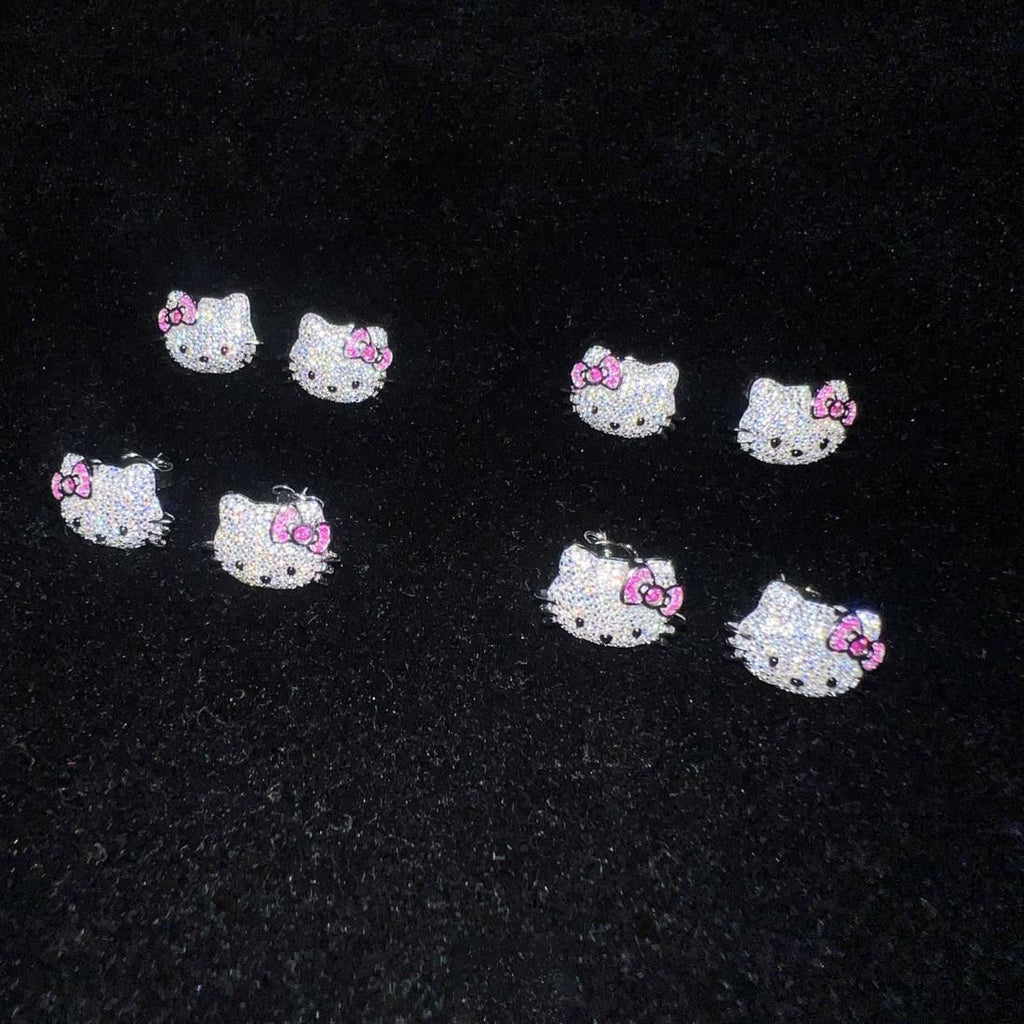 Sanrio HELLO KITTY diamond fully iced stud earring custom benballer ifandco kylie jenner travis cardi b