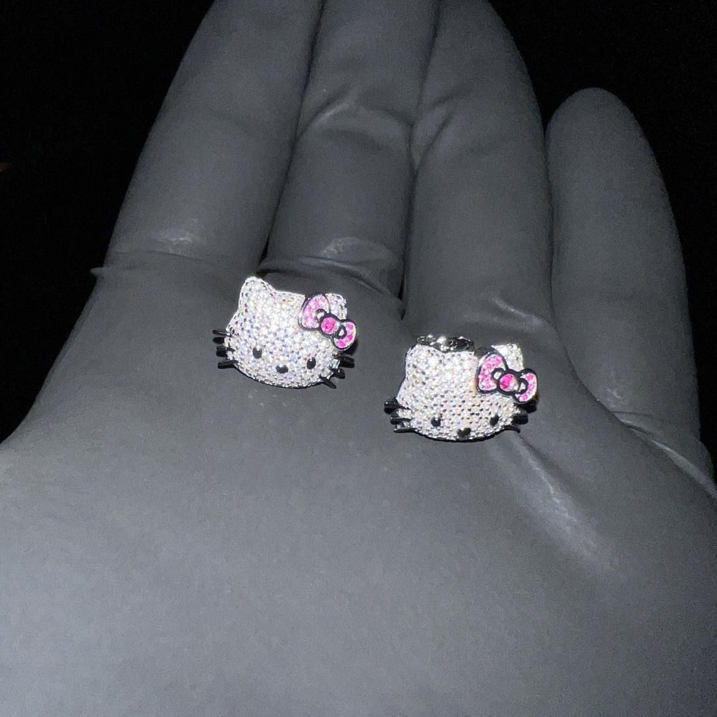 Sanrio HELLO KITTY diamond fully iced stud earring custom benballer ifandco kylie jenner travis cardi b