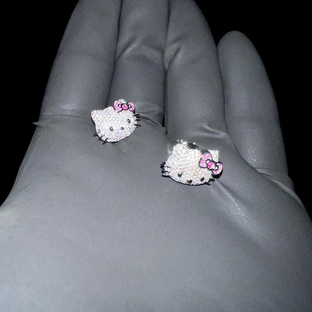 Sanrio HELLO KITTY diamond fully iced stud earring custom benballer ifandco kylie jenner travis cardi b