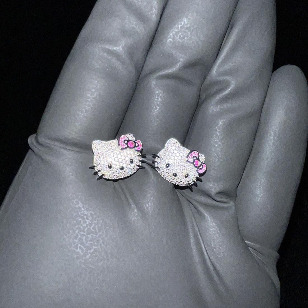 Sanrio HELLO KITTY diamond fully iced stud earring custom benballer ifandco kylie jenner travis cardi b