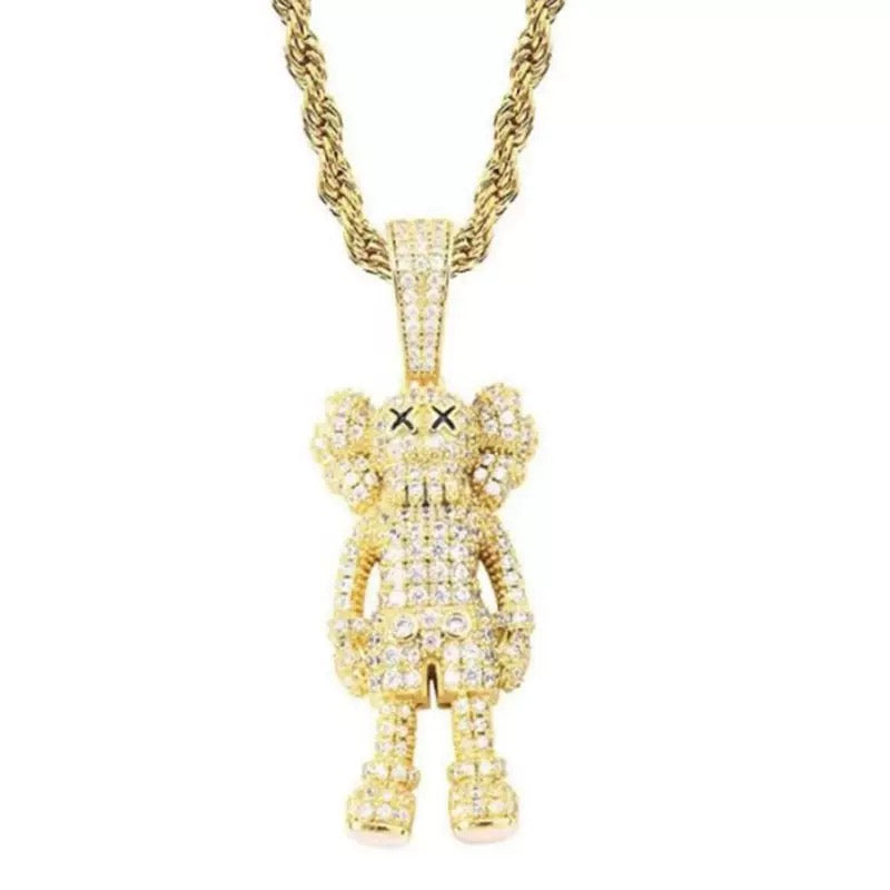 bape kaws originalfake 3D figure pendant necklace chain diamond ben baller vvs gold