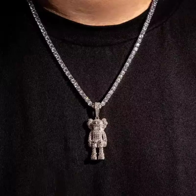 bape kaws originalfake 3D figure pendant necklace chain diamond ben baller vvs gold