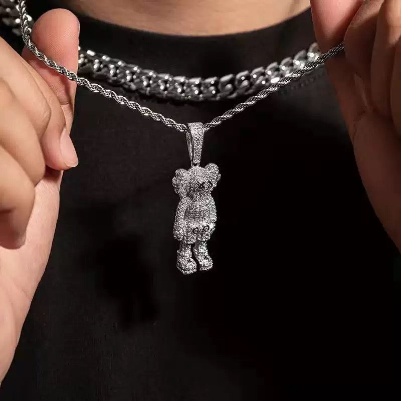 bape kaws originalfake 3D figure pendant necklace chain diamond ben baller vvs gold