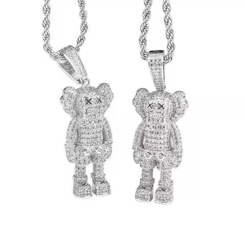 bape kaws originalfake 3D figure pendant necklace chain diamond ben baller vvs gold