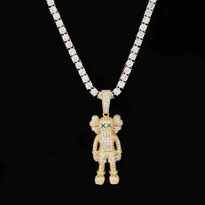 bape kaws originalfake 3D figure pendant necklace chain diamond ben baller vvs gold