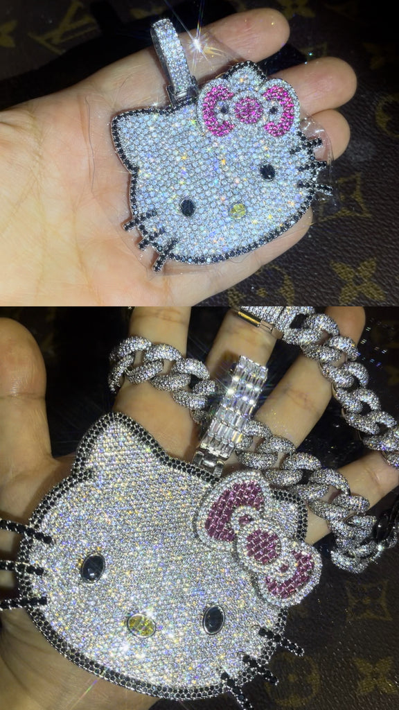 hennessy carolina cardi b sister hello kitty fully iced diamond necklace chain buy now custom jewelers