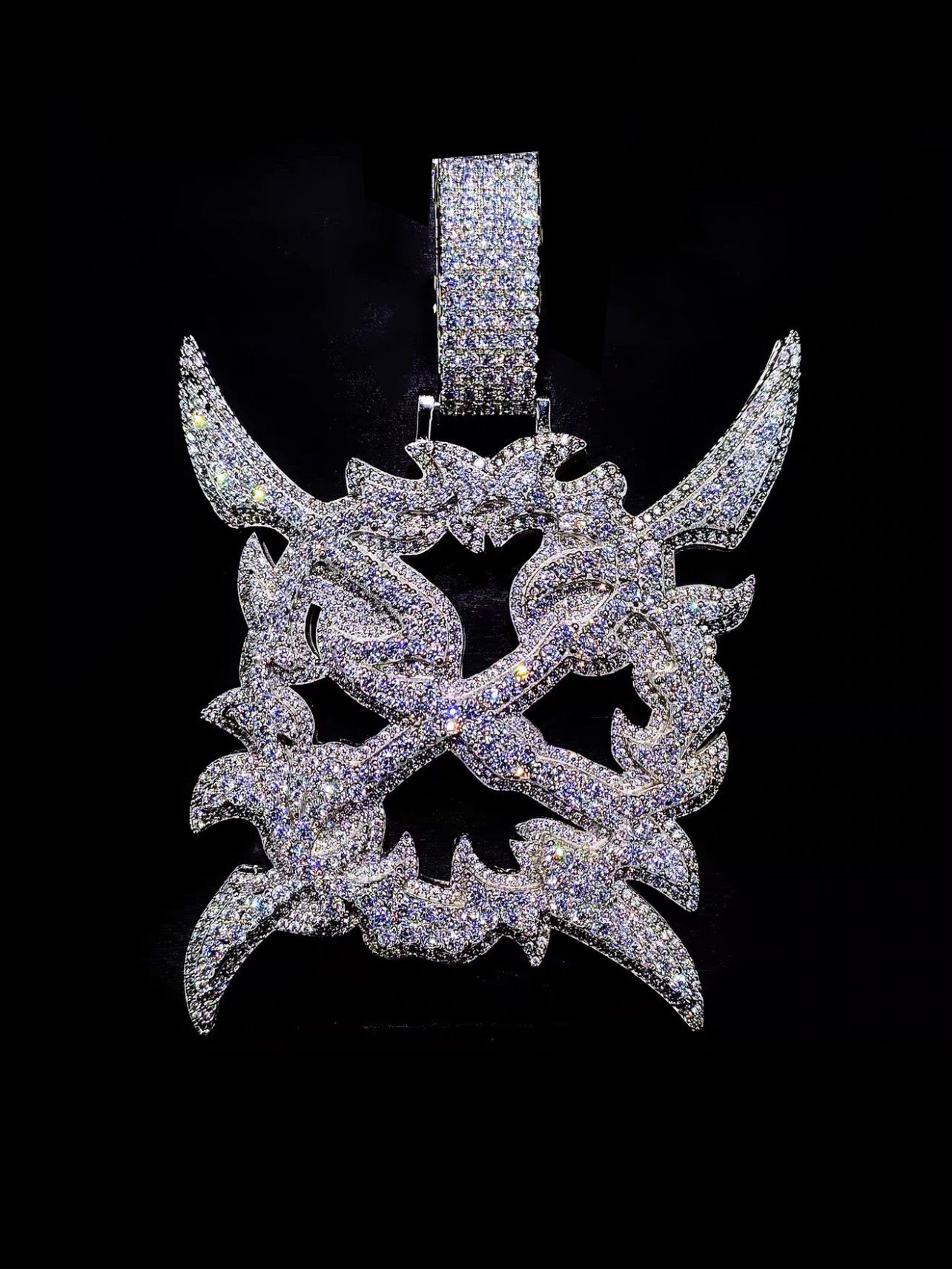 Playboi Carti YVL chain,Ken Carson teen x diamond pendant neckace chain fully iced out YVL pendant, Young Vamp Life jewelry, iced out hand sign necklace, hip hop diamond pendant