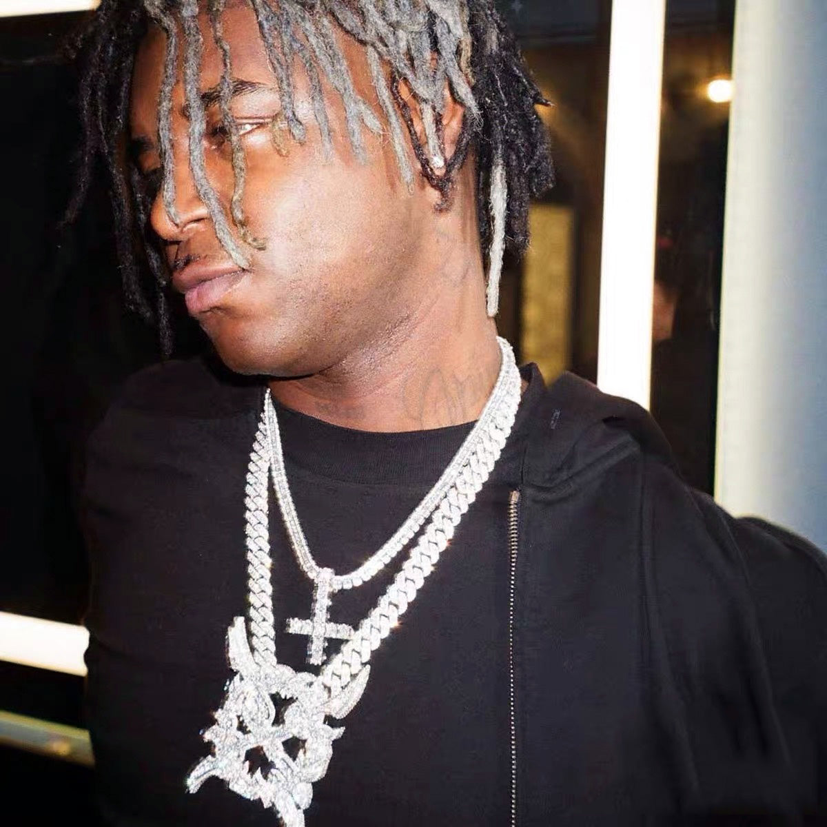 Playboi Carti YVL chain,Ken Carson teen x diamond pendant neckace chain fully iced out YVL pendant, Young Vamp Life jewelry, iced out hand sign necklace, hip hop diamond pendant