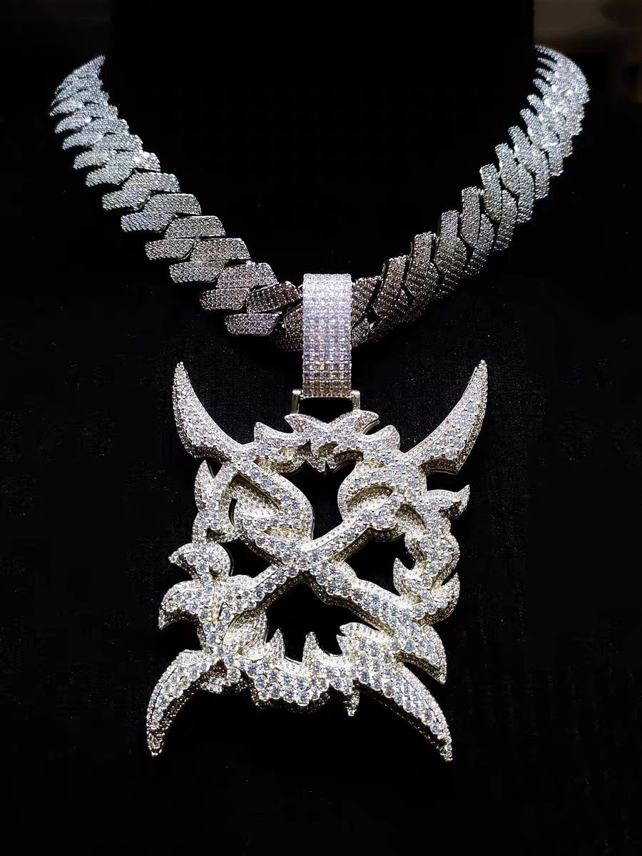 Playboi Carti YVL chain,Ken Carson teen x diamond pendant neckace chain fully iced out YVL pendant, Young Vamp Life jewelry, iced out hand sign necklace, hip hop diamond pendant