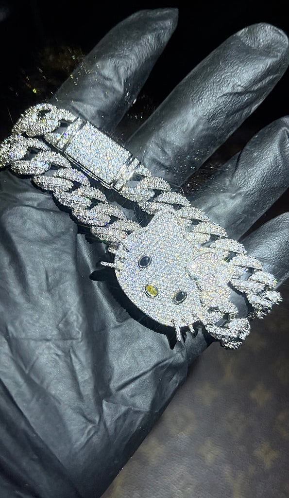 toxicfairy toxiicfaiiry hello kitty cuban links chain diamond necklace choker charm 