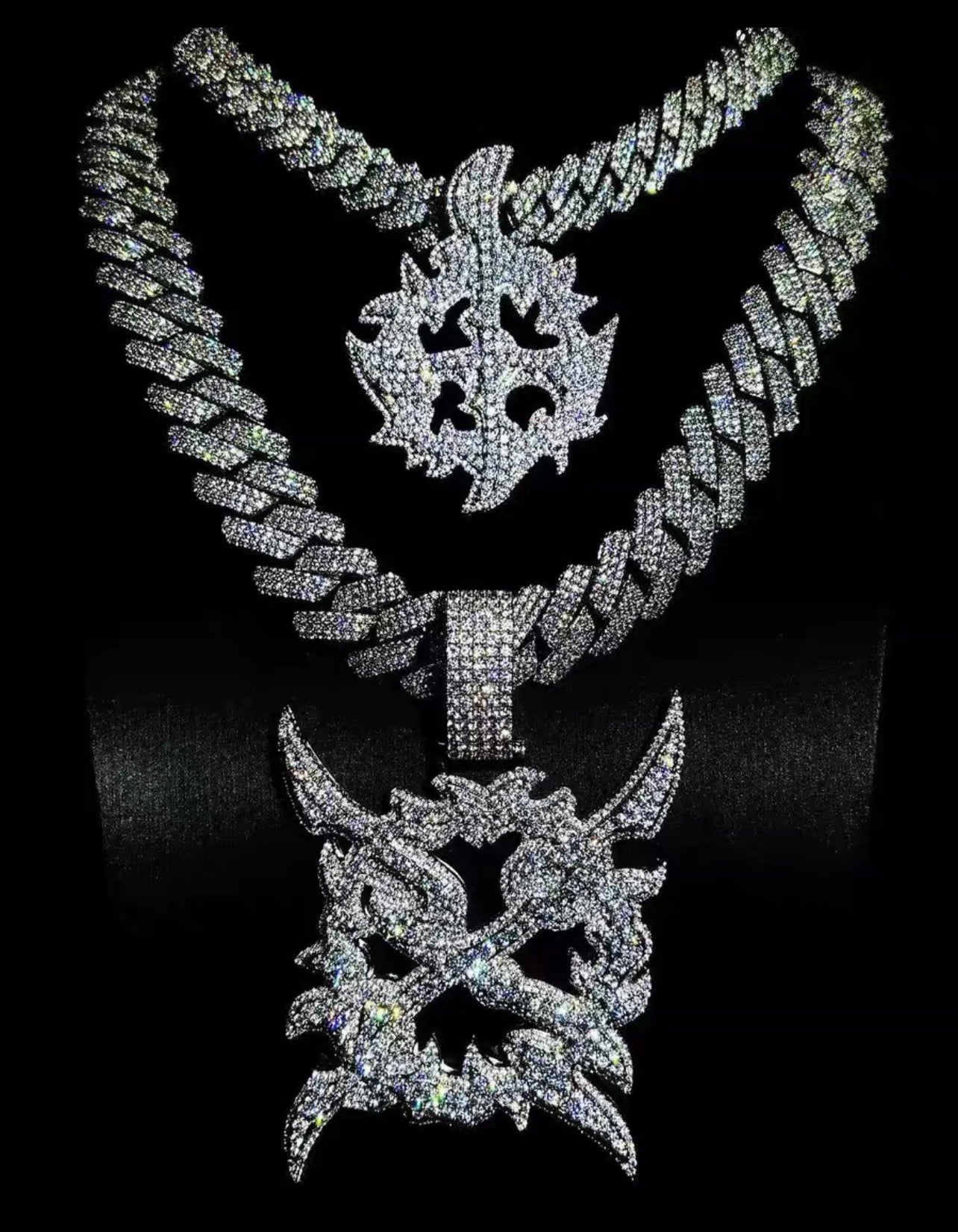 Playboi Carti YVL chain,Ken Carson teen x diamond pendant neckace chain fully iced out YVL pendant, Young Vamp Life jewelry, iced out hand sign necklace, hip hop diamond pendant