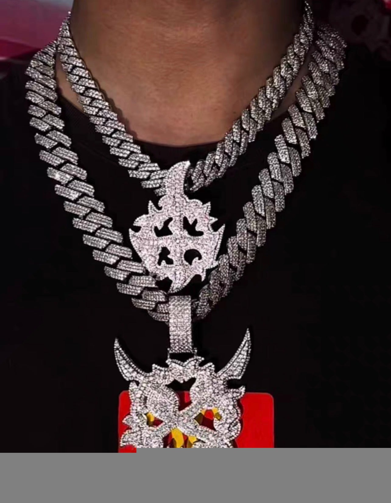 Playboi Carti YVL chain,Ken Carson teen x diamond pendant neckace chain fully iced out YVL pendant, Young Vamp Life jewelry, iced out hand sign necklace, hip hop diamond pendant