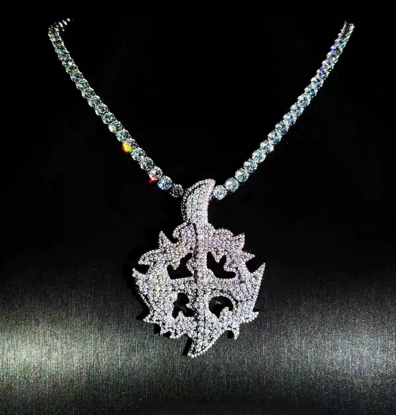 Playboi Carti YVL chain,Ken Carson teen x diamond pendant neckace chain fully iced out YVL pendant, Young Vamp Life jewelry, iced out hand sign necklace, hip hop diamond pendant