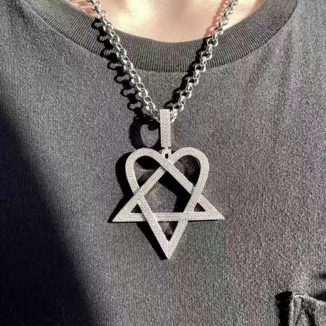 Trippie Redd Heartagram fully iced diamonds pendant necklace chain 