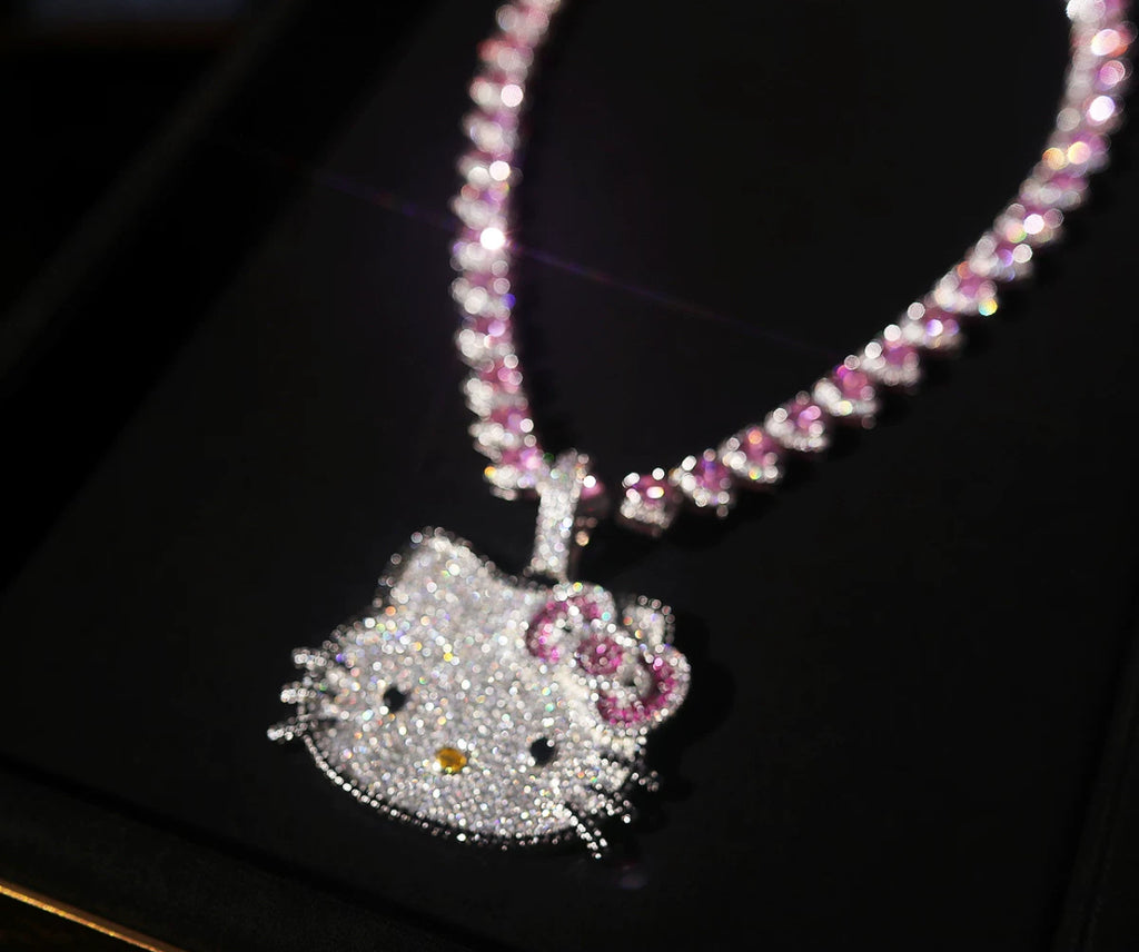 hennessy carolina cardi b sister hello kitty fully iced diamond necklace chain buy now custom jewelers