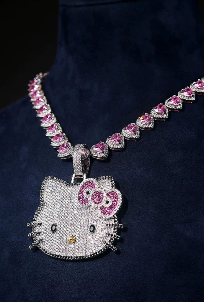 hennessy carolina cardi b sister hello kitty fully iced diamond necklace chain buy now custom jewelers