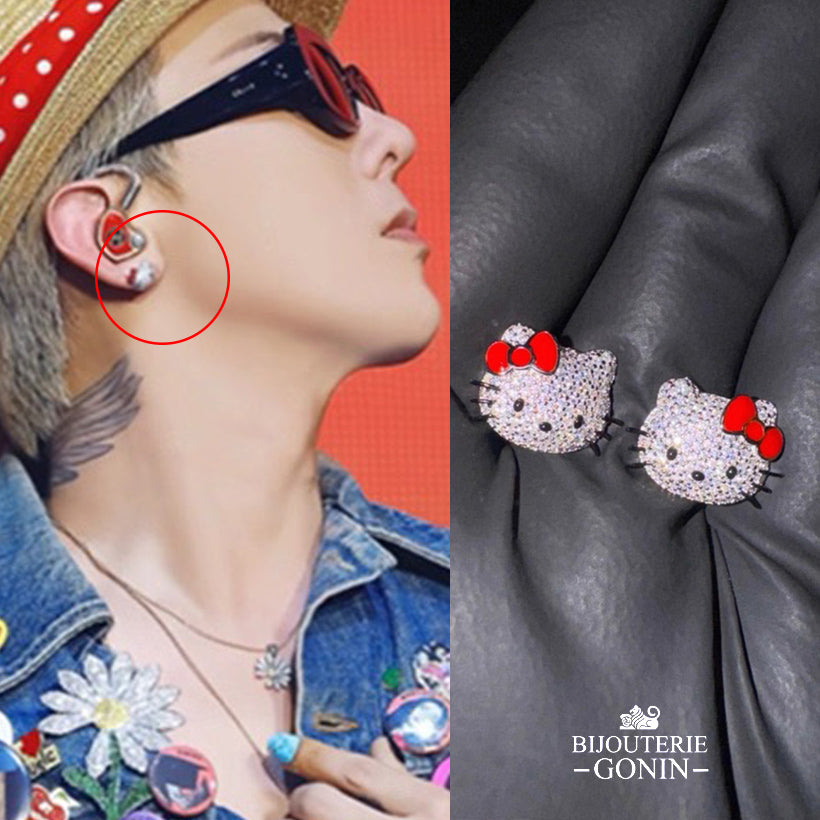 custom gdragon GD hello kitty stud earring diamond red Sanrio HELLO KITTY diamond peaceminusone fully iced stud earring benballer ifandco kylie jenner travis cardi b