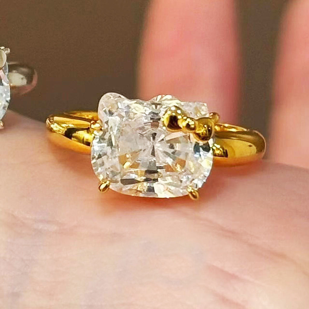 Hello Kitty lab cut diamond ring - White gold