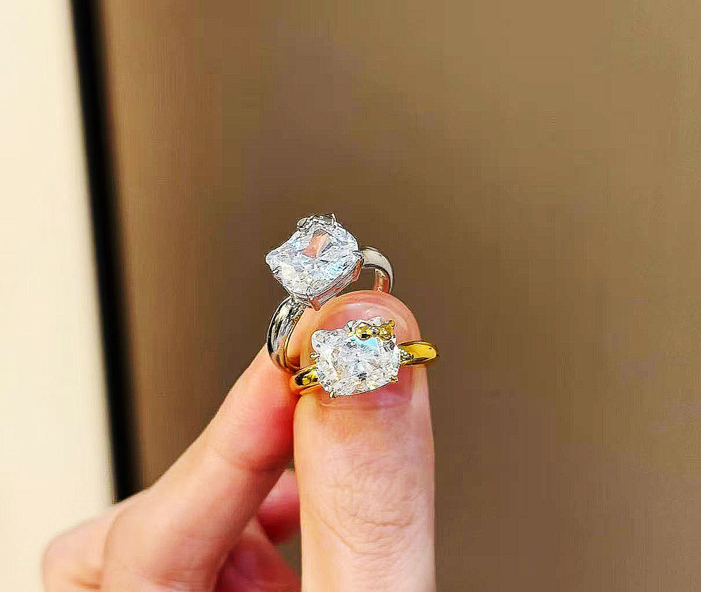 Hello Kitty lab cut diamond ring - White gold