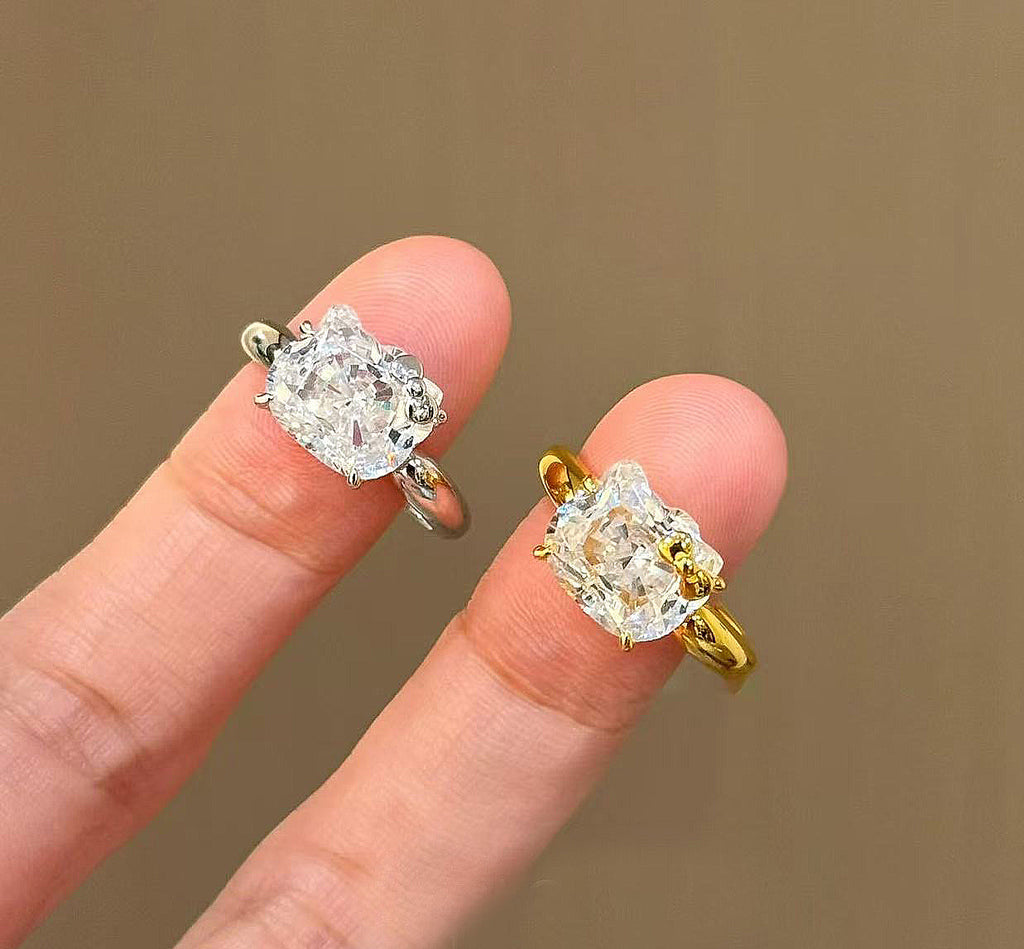 Hello Kitty lab cut diamond ring - White gold