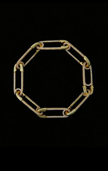 18k micro pave safety pin interlaced links bracelet - White Gold