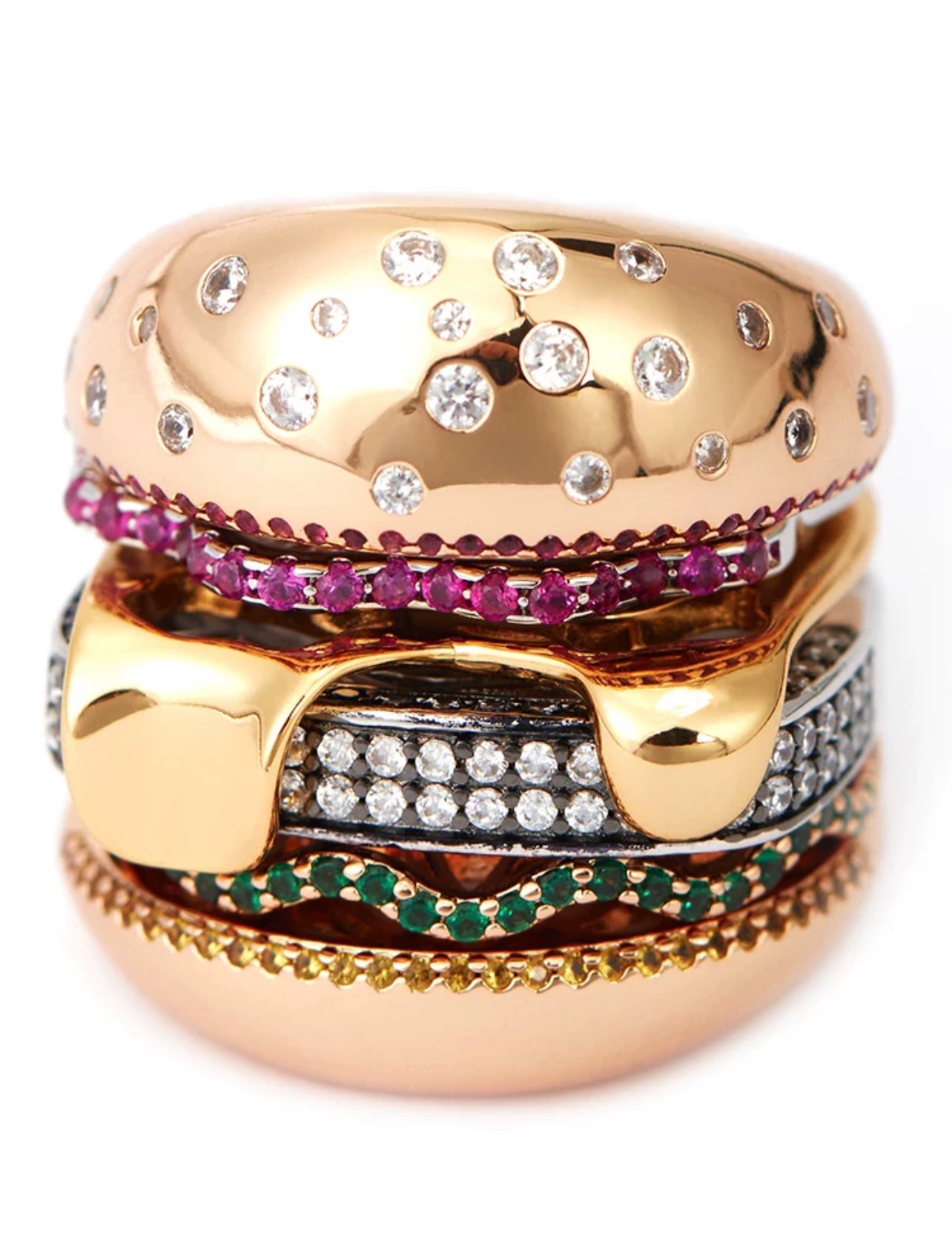 hamburger ring nadine as seen on Nigo in multicolored vvs diamond ifandco