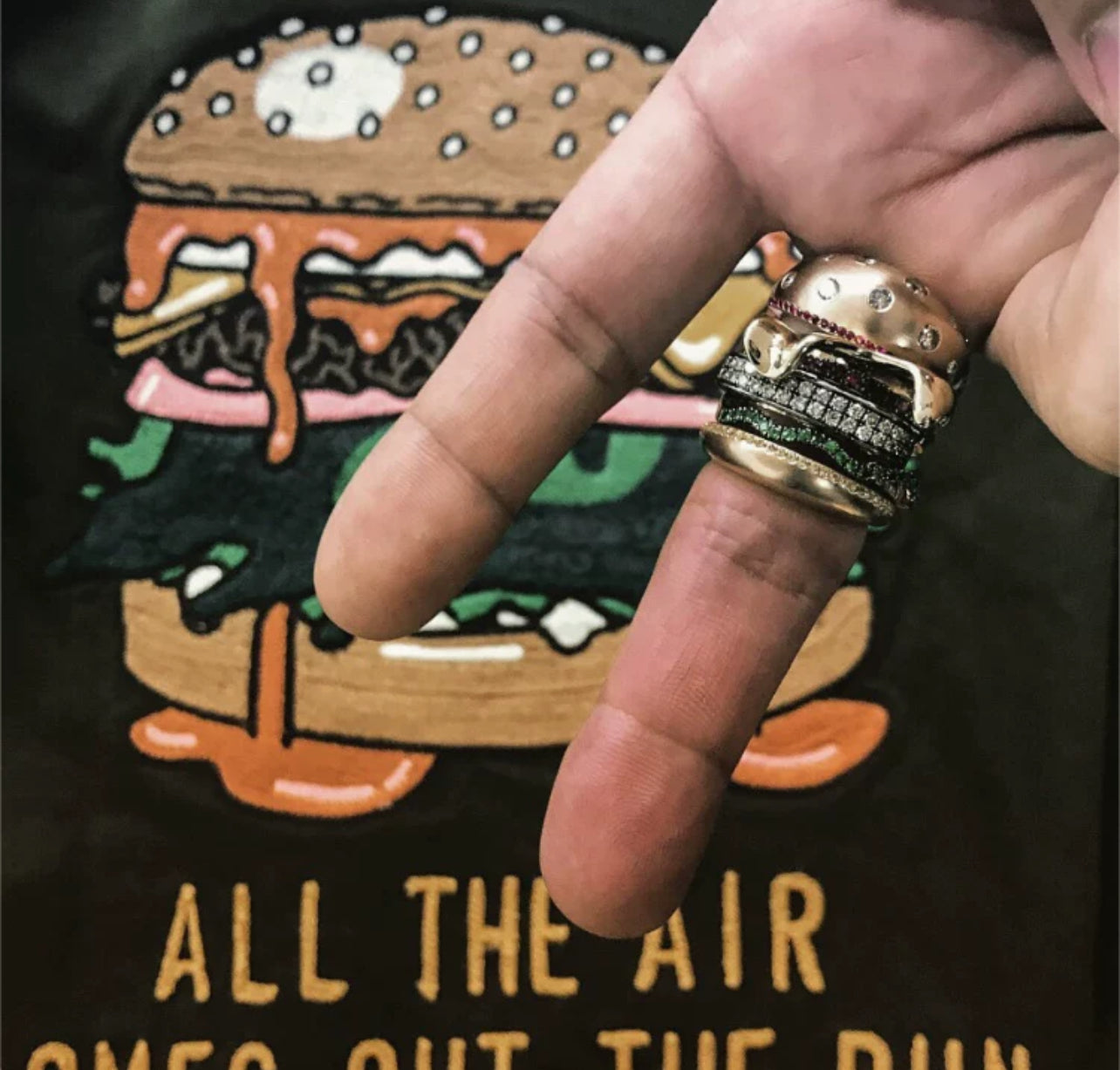 hamburger ring nadine as seen on Nigo in multicolored vvs diamond ifandco